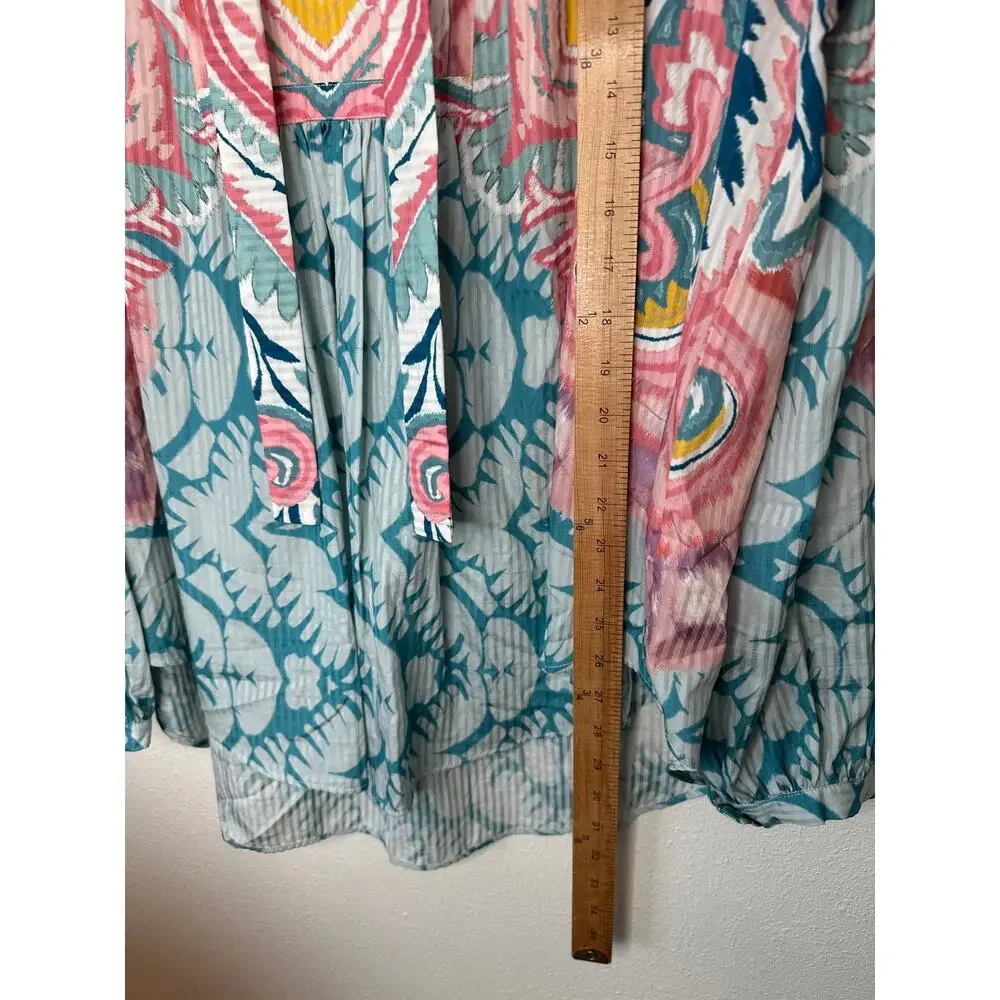 NWT Etro Teal Multicolor Paisley Georgette Long Sleeve Tie Neck Blouse 48 / XL - Picture 15 of 16